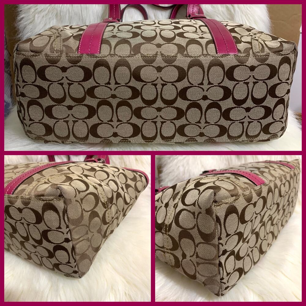 COACH HAMPTON Large Vintage Khaki & Pink Signature Canvas Tote F12647 - Picture 4 of 15